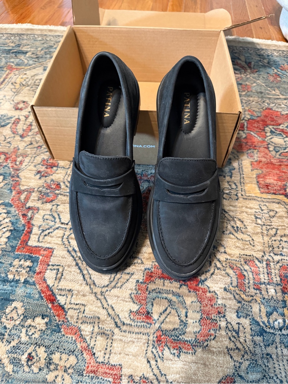 Patina Zoe Chunky Penny Loafers - Women’s Black Suede - Slip-On Style